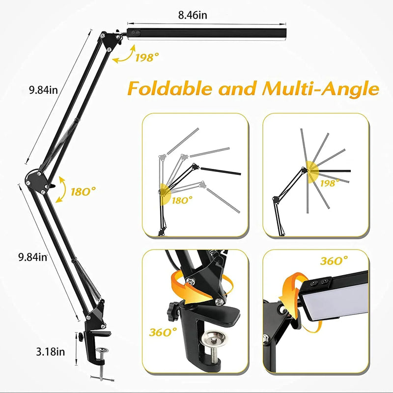 Lampe de bureau BLED ajustable à pince Limalia: design moderne, 3 modes d'éclairage pour un confort optimal.