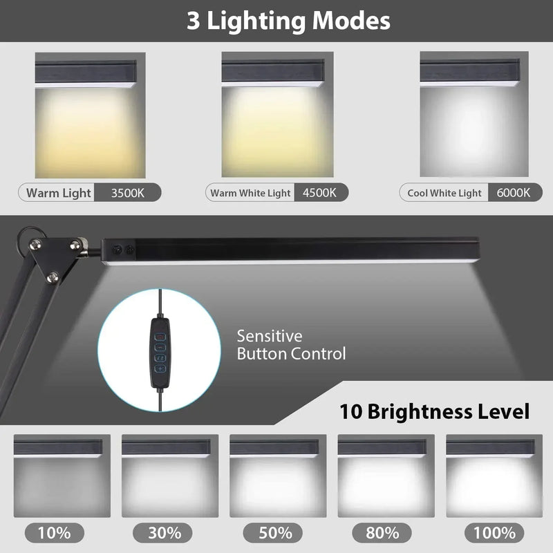 Lampe de bureau BLED ajustable à pince Limalia: design moderne, 3 modes d'éclairage pour un confort optimal.