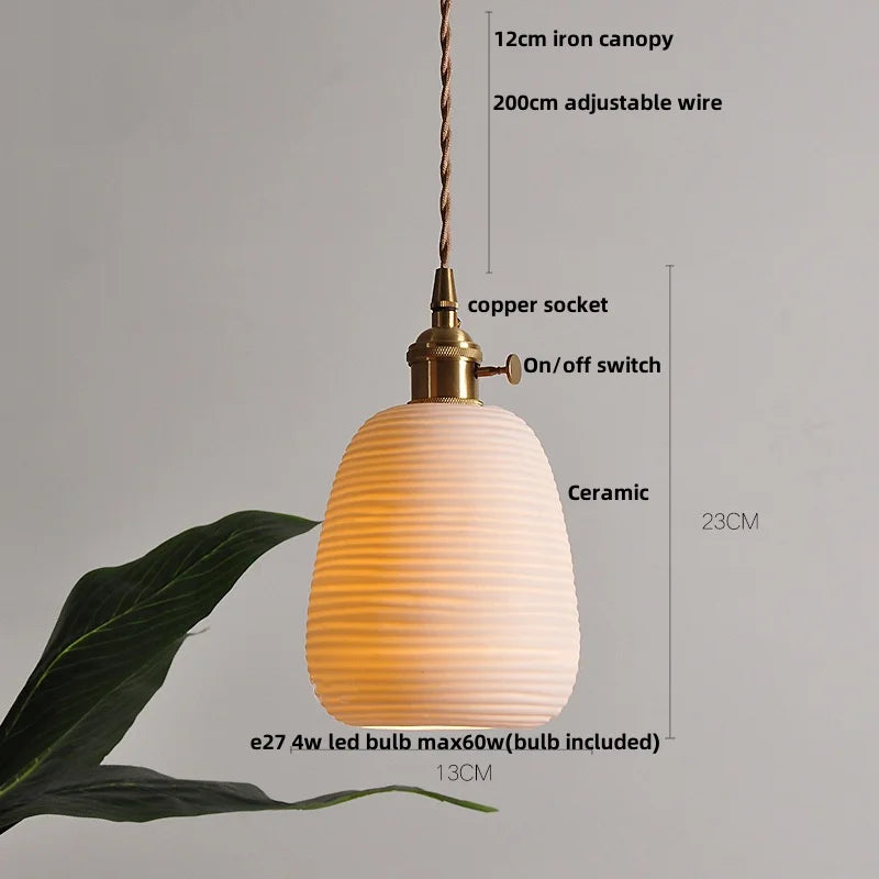 Limalia Lampe LED Suspendue en Céramique Blanche - Décoration Nordique Moderne