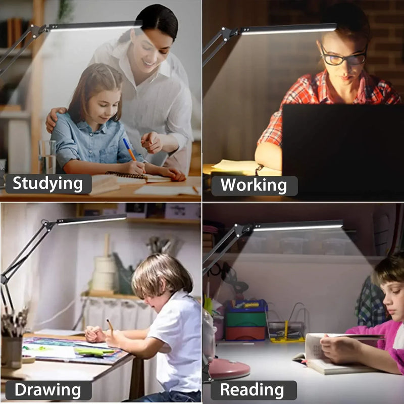 Lampe de bureau BLED ajustable à pince Limalia: design moderne, 3 modes d'éclairage pour un confort optimal.